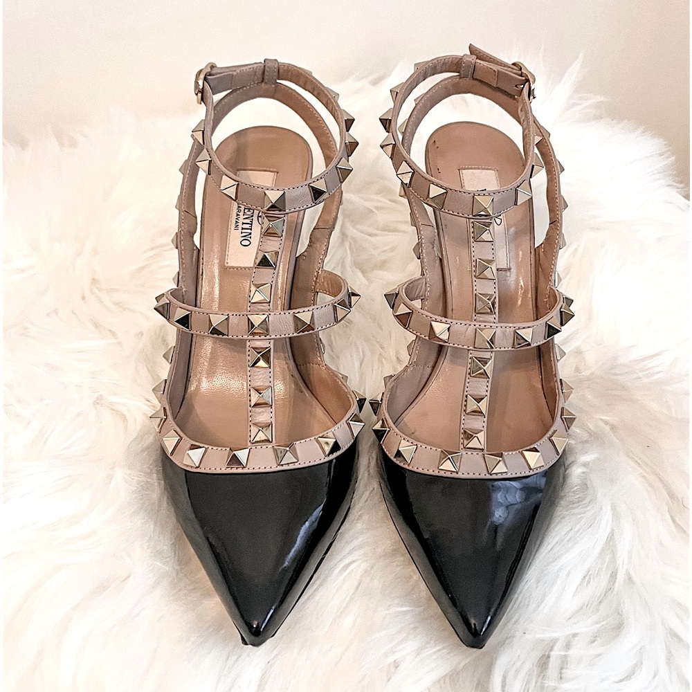 Authentic Valentino Garavani 100mm Black Patent Leather Caged Slingback Heels